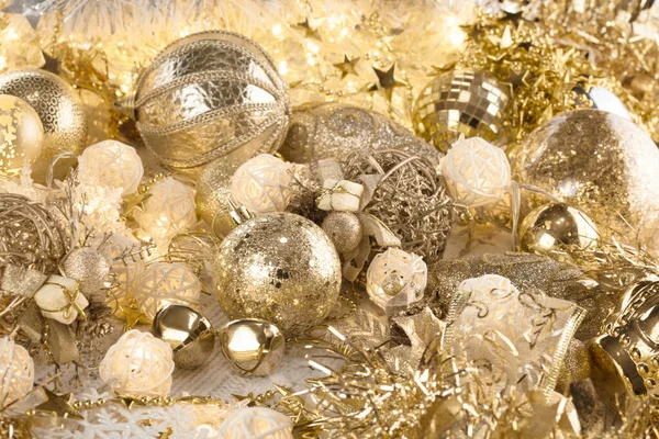 Jul Och Nyår Bakgrund Guld Vitt Och Beige Färger Juldekoration — Stockfoto