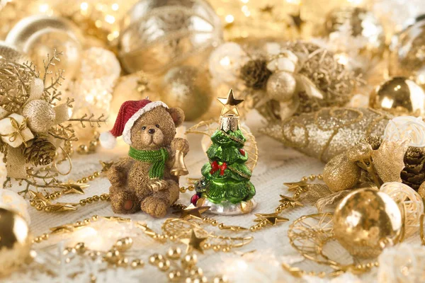 Karácsony Újév Háttér Arany Fehér Bézs Színekben Karácsonyi Dekoráció — Stock Fotó