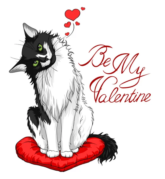 Walentynki Cat Wektor Ilustracja Liternictwa — Wektor stockowy