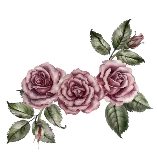 Акварель Три Розовые Розы Модных Принтов Текстильные Узоры Подарки День — стоковое фото