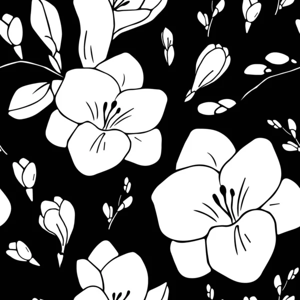 Seamless pattern with white freesia flowers — Image vectorielle