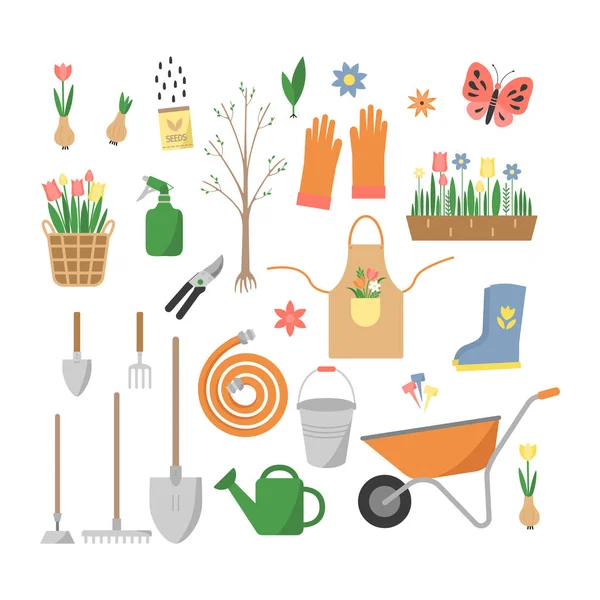 Set of different gardening elements —  Vetores de Stock