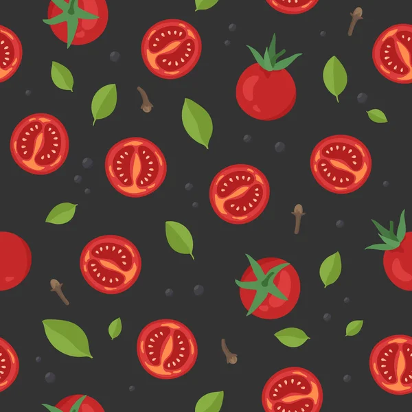 Nahtloses Muster mit Tomaten und Gewürzen — Stockvektor