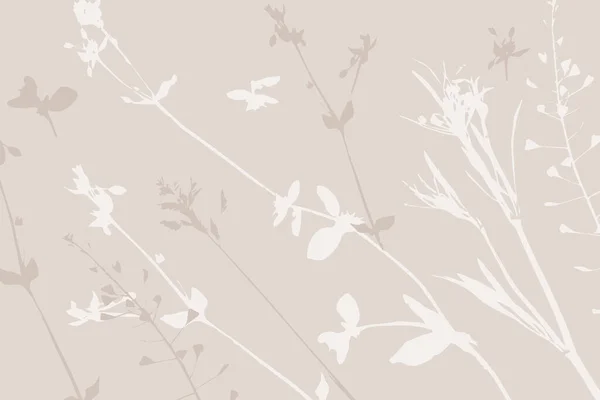 Pastel renklerde çiçekli siluetler. Bej arkaplanda farklı bitkiler.