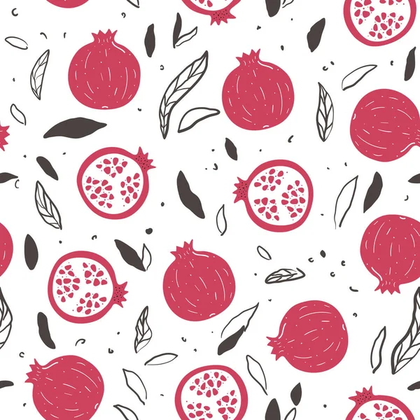 Seamless Pattern Hand Drawn Pomegranates Leaves Design Fabric Home Textile — ストックベクタ
