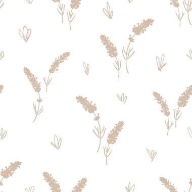 Lavanta silueti ile kusursuz desen. Pastel renklerde minimalist çiçek arkaplanı.