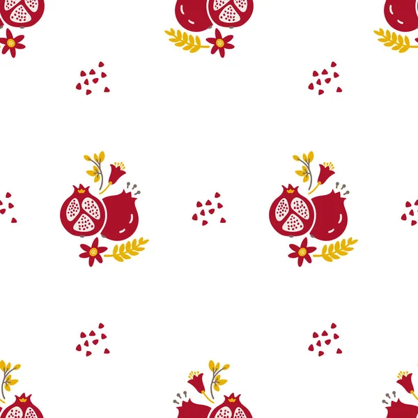 Seamless Pattern Hand Drawn Pomegranates Flowers White Background — ストックベクタ