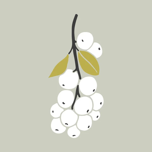 Branch Snowberries Simple Hand Drawn Illustration — ストックベクタ