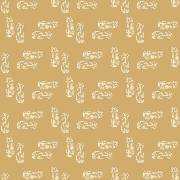 Hand Drawn Peanuts Seamless Pattern Illustration Peanut Nutshell Brown Background — Stock Vector