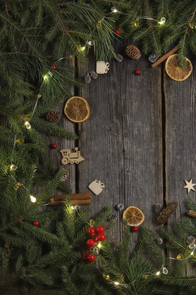 Ένα Μέρος Του Πλαισίου Χριστουγεννιάτικη Διακόσμηση Ξύλινο Φόντο Διαφορετικά Στοιχεία — Φωτογραφία Αρχείου