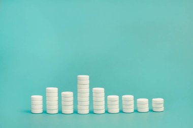 Mavi arkaplandaki beyaz haplar bar tablosu şeklinde.