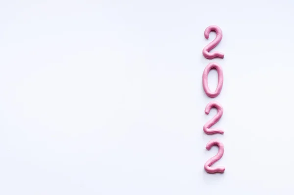2022年的数字是用粉色塑料制成的 垂直排列 白底上有一个文字位置 — 图库照片
