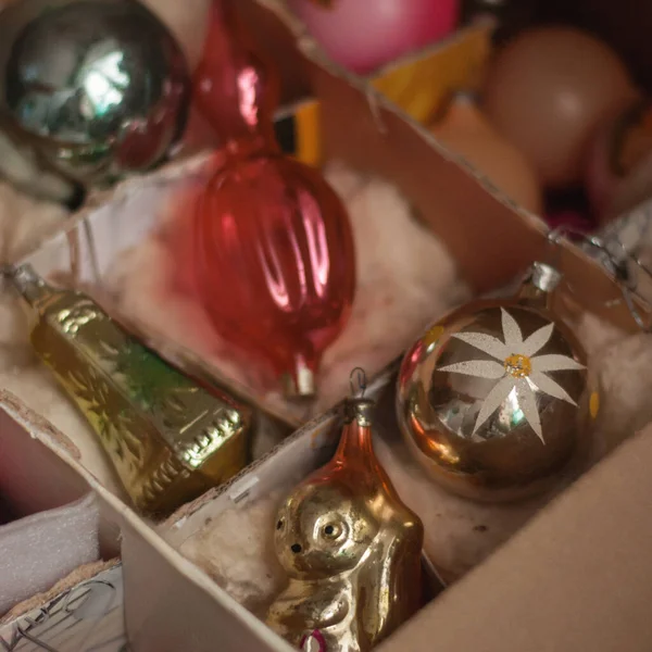 Écureuil Ballon Autres Jouets Verre Vintage Dans Une Boîte — Photo