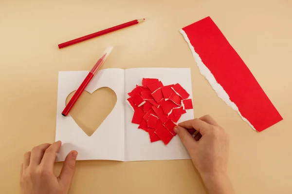 Enfant Fait Blanc Pour Une Saint Valentin Partir Papier Coloré — Photo