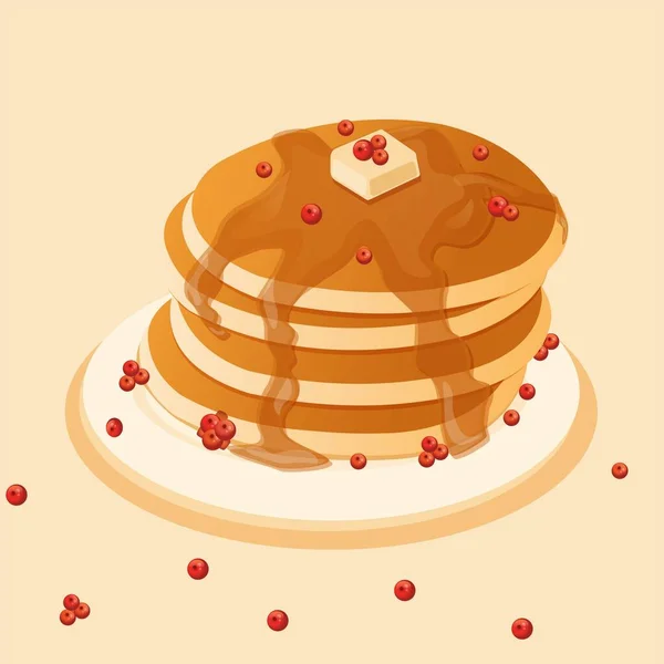 Pancake Dan Berry Piring - Stok Vektor