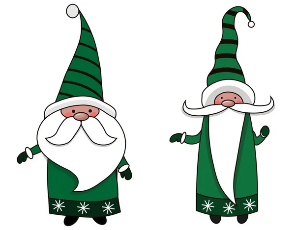 Zima Gnomes Karta Świątecznymi Krasnalami Zielonym Kapeluszu — Zdjęcie stockowe