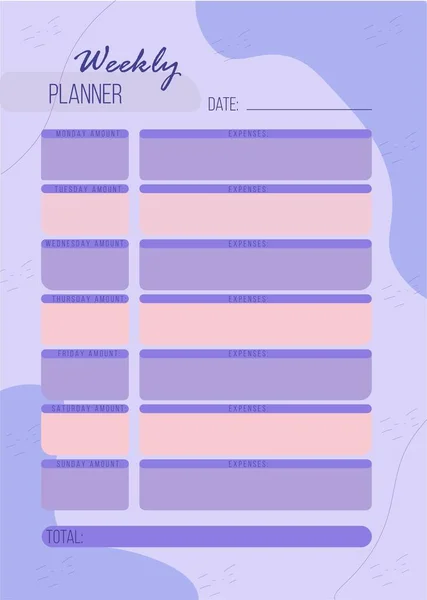 Planificador Presupuesto Semanal Personal Formato — Archivo Imágenes Vectoriales