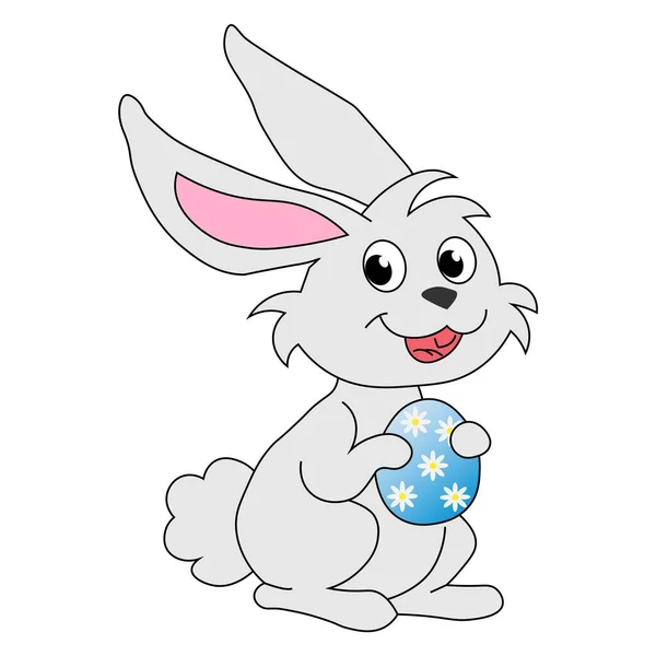 Paskalya yumurtası tutan sevimli tavşan çizgi filmi.