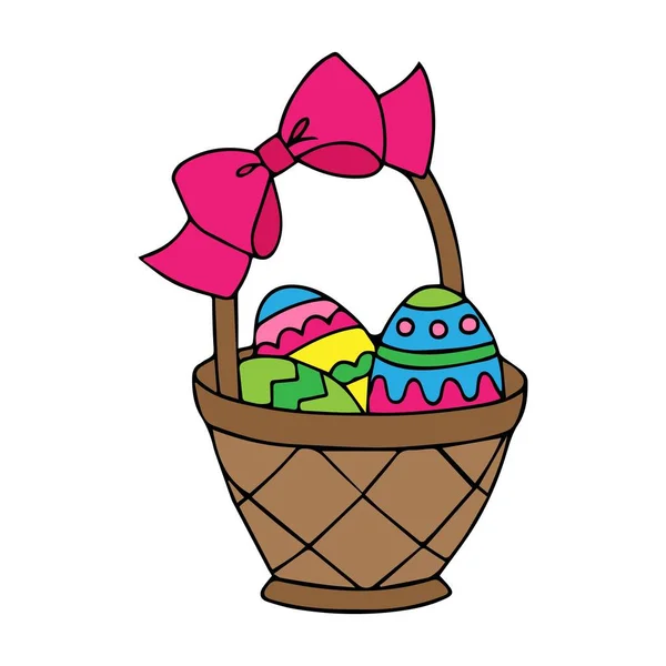 Beyaz bir arka plan üzerinde izole Paskalya yumurtaları sepetle