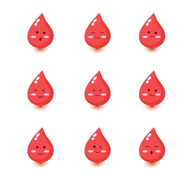 Cute Happy Smiling Blood Drop Cartoon Character Set Collection — Wektor stockowy