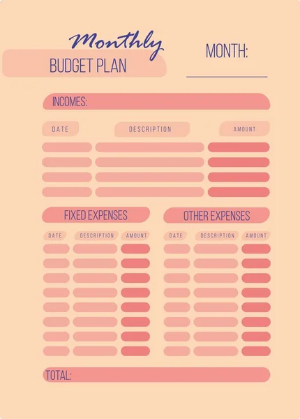 Planificador Presupuesto Semanal Personal Formato — Archivo Imágenes Vectoriales