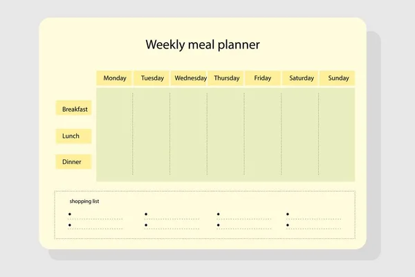 Menú Semanal Planificador Comidas — Vector de stock