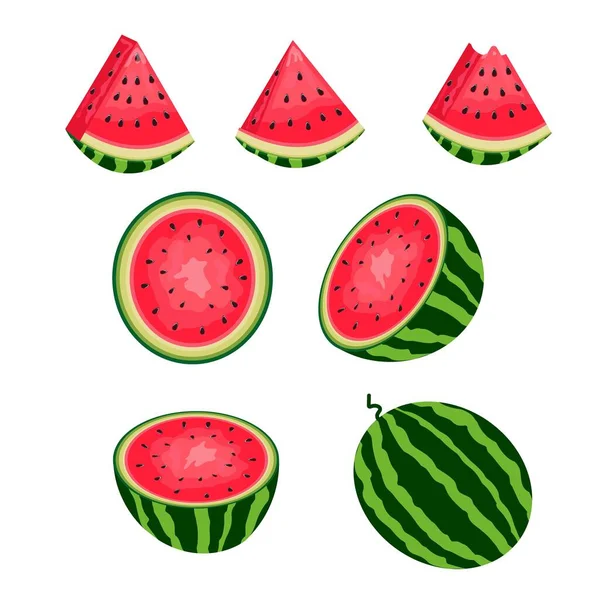 Verse Sappige Hele Watermeloenen Schijfjes — Stockvector