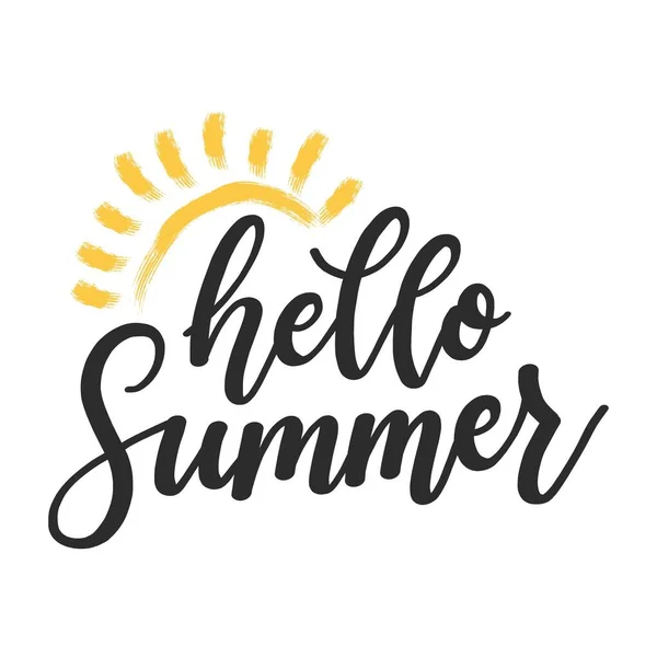 Ručně Psané Písmo Hello Summer Pudlovým Sluncem — Stockový vektor