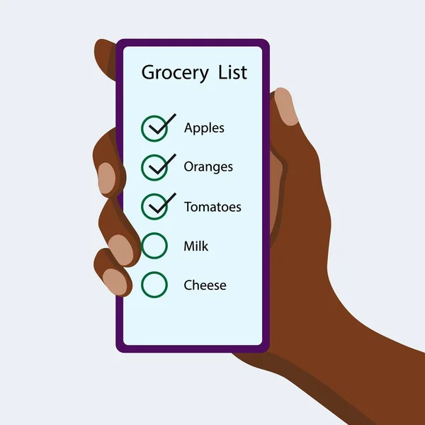 Kara El 'in elinde market listesi olan bir cep telefonu var.