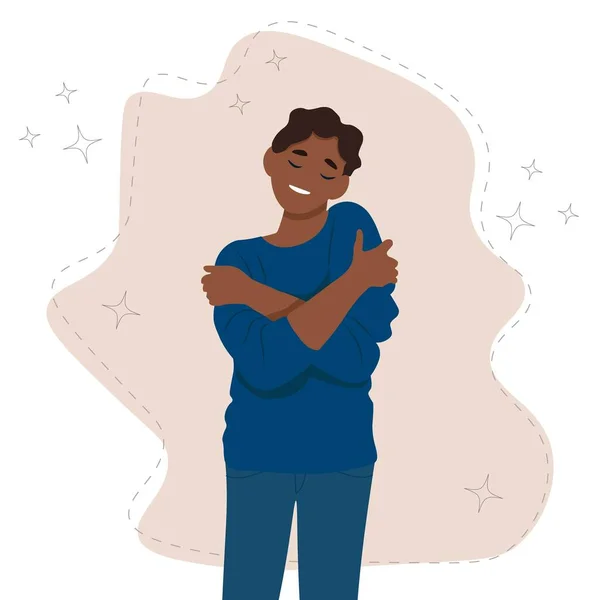 Self Love Concept Black Man Hugging Herself — ストックベクタ