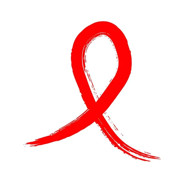 Hand Drawn Red Aids Hiv Ribbon — Vettoriale Stock