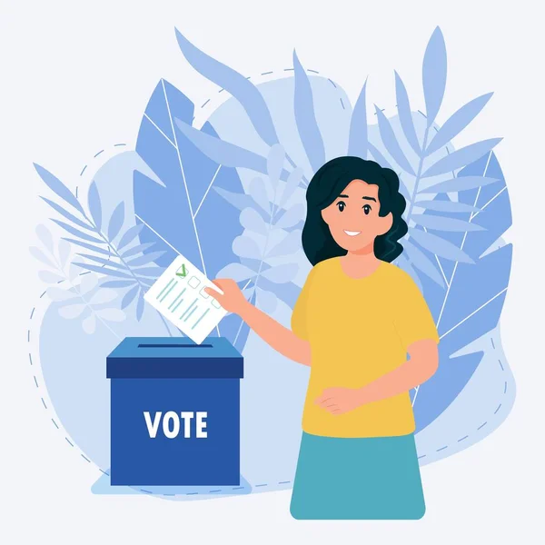 Woman Putting Vote Ballot Box — Stock Vector