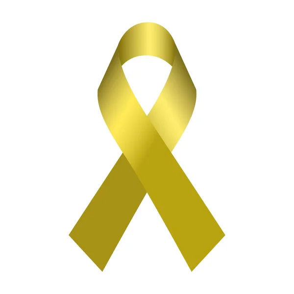 Yellow Awareness Ribbon Isolated White Background — Vetor de Stock
