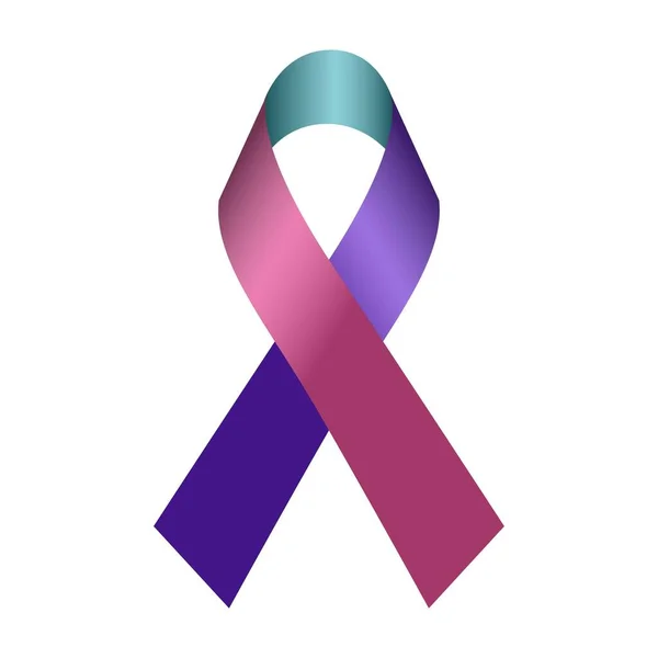 Purple Teal Pink Ribbon Awareness Thyroid Cancer — Vettoriale Stock