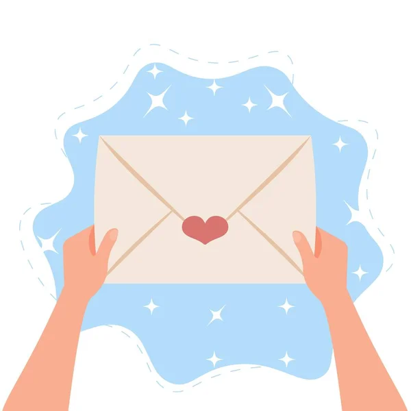 Hands Holding Envelope Letter — Vector de stock