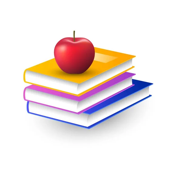 Pile Books Red Apple — Vetor de Stock