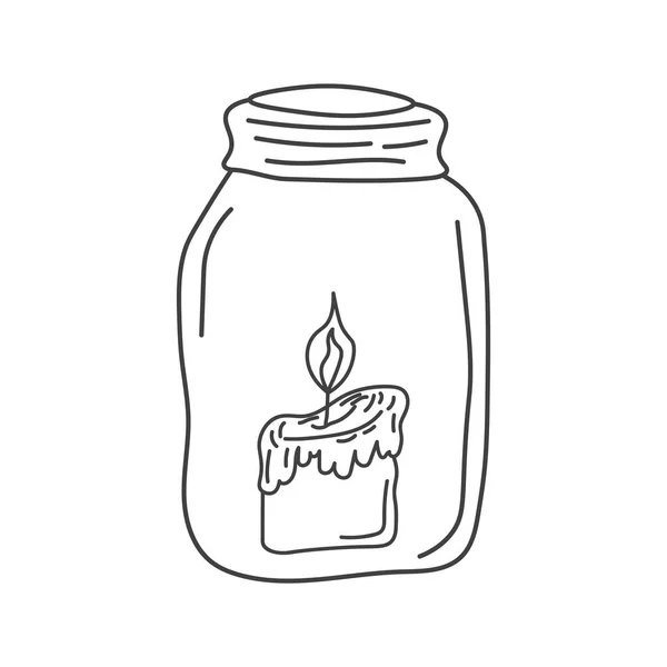 在一个白色背景隔离的罐子里燃烧着香气蜡烛 — 图库矢量图片