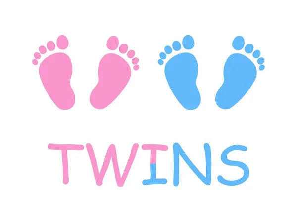 Blue Pink Vector Baby Footprints Silhouette Print Design - Stok Vektor