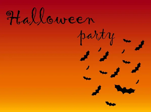 Bats Bright Orange Background Word Halloween Party — Image vectorielle