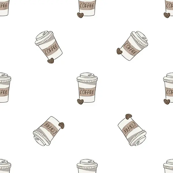 Seamless Pattern Takeaway Paper Coffee Cups — Stockvektor