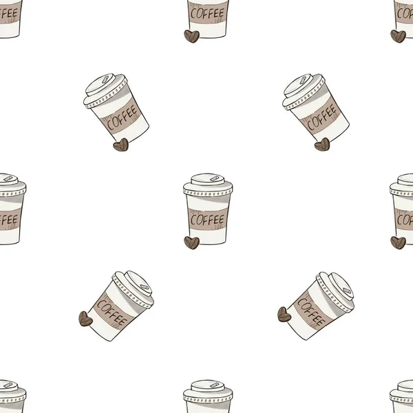 Seamless Pattern Takeaway Paper Coffee Cups — Stockvektor
