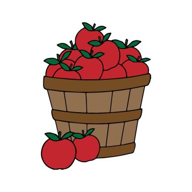 Kırmızı elmalı ahşap sepet