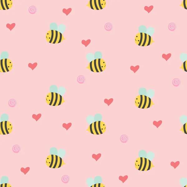 Lindo Patrón Sin Costuras Con Abeja Corazones — Vector de stock