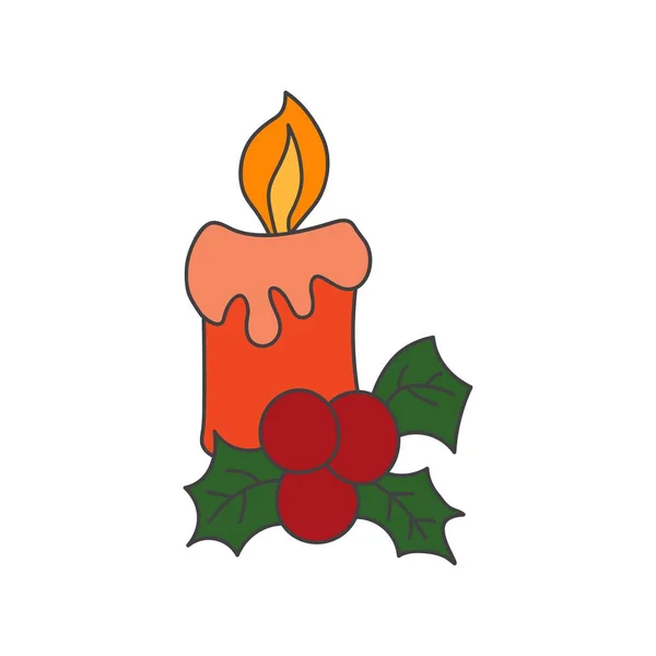 ホリーの葉で飾られたクリスマスの燃焼キャンドル — ストックベクタ