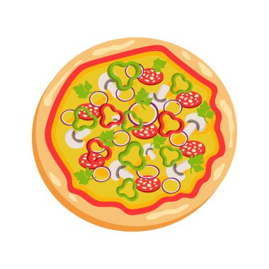 Salam otlu, mantarlı ve peynirli lezzetli pizza.