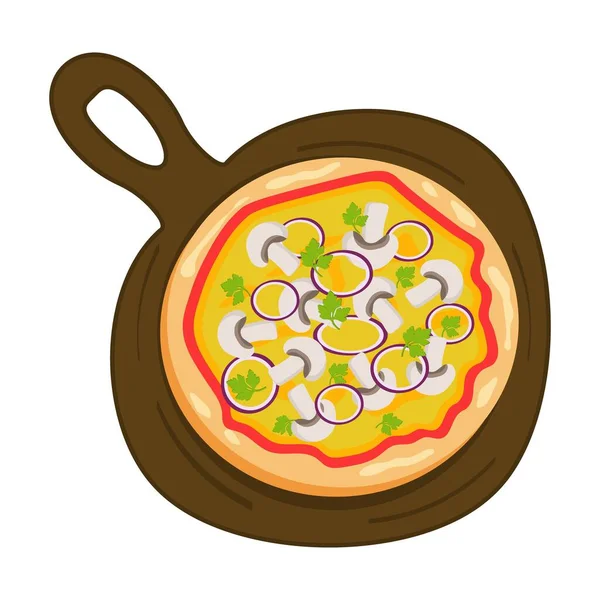 Νόστιμη Πίτσα Μανιτάρια Μυρωδικά Κρεμμύδια Και Τυρί Ξύλινη Σανίδα — Διανυσματικό Αρχείο