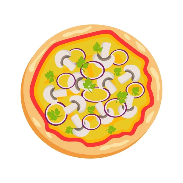 Mantarlı Soğanlı Peynirli Lezzetli Bir Pizza — Stok Vektör