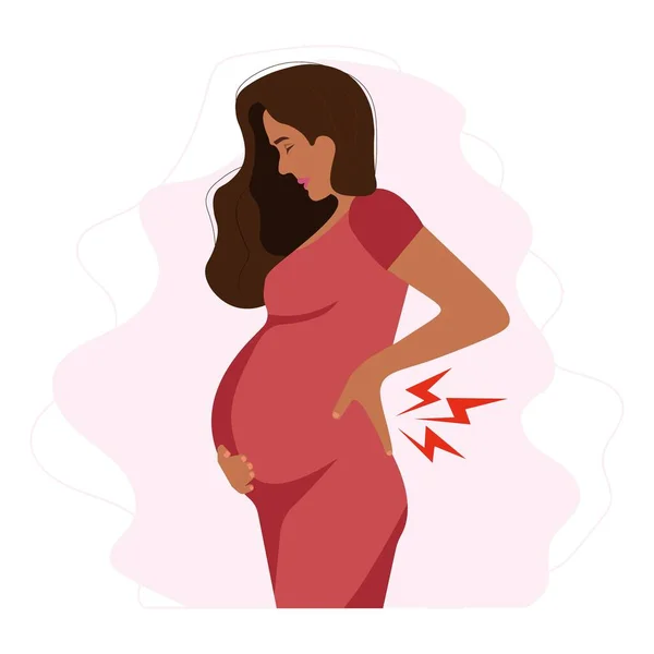 Worried Pregnant Black Woman Experiences Backache Discomfort — Stock Vector