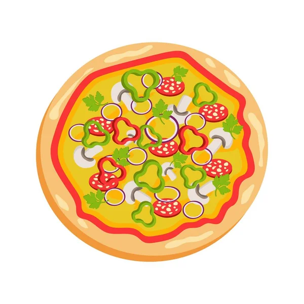 Leckere Pizza Mit Salami Pilzen Und Käse — Stockvektor