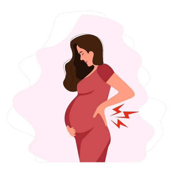 Martwiona Kobieta Ciąży Doświadcza Dyskomfortu Pleców — Wektor stockowy